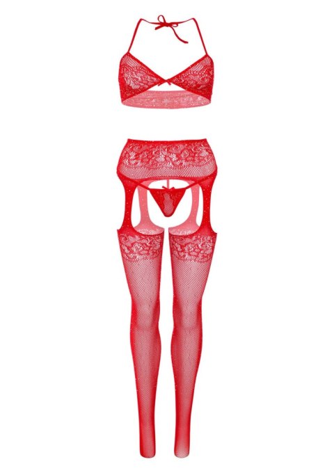 Bra Top, String And Stockings Red Leg Avenue