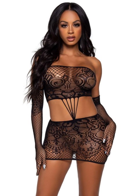 Lace tube dress and gloves Black Leg Avenue