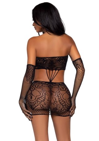 Lace tube dress and gloves Black Leg Avenue