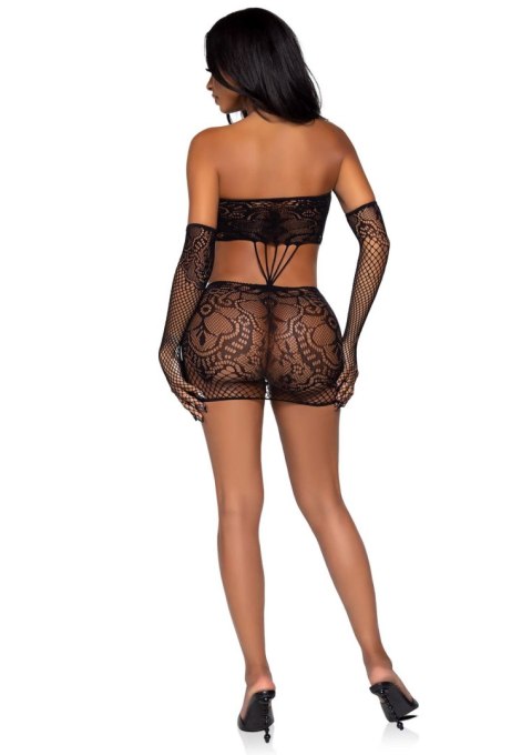 Lace tube dress and gloves Black Leg Avenue