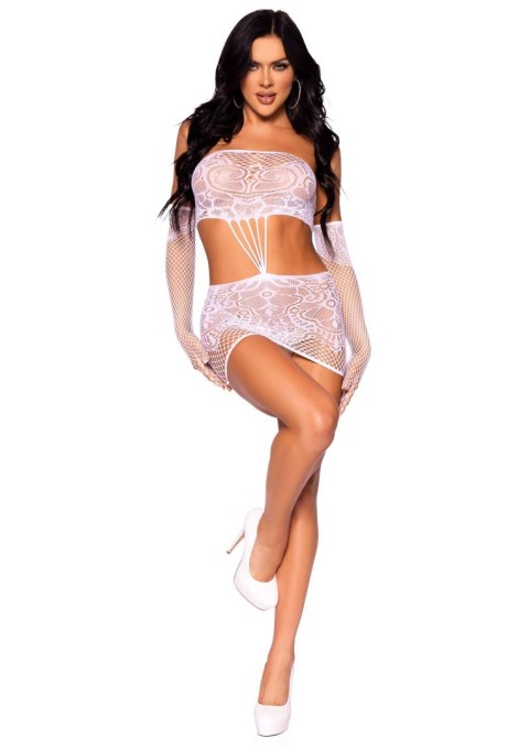 Lace tube dress and gloves White Leg Avenue