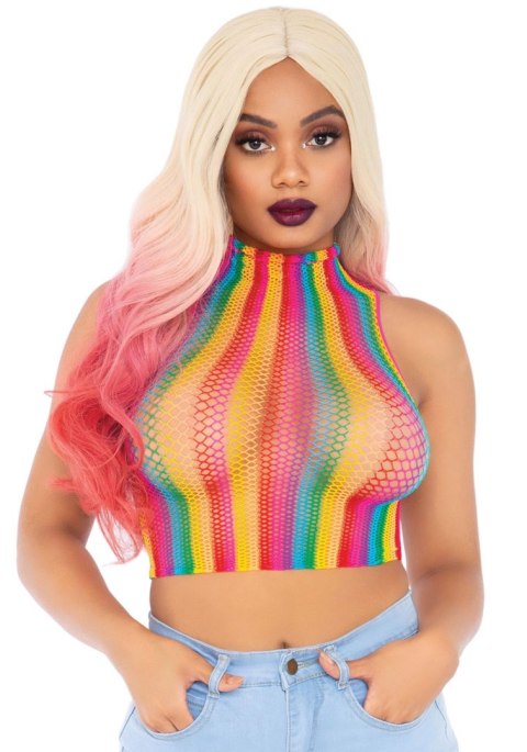 Rainbow net high neck crop top Multicolor Leg Avenue Rainbow net high neck crop top Multicolor Leg Avenue