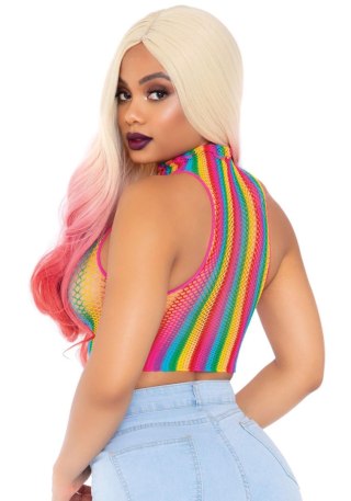 Rainbow net high neck crop top Multicolor Leg Avenue