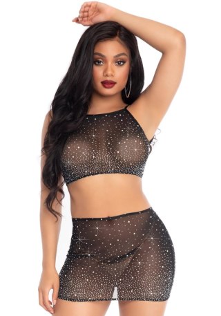Spandex sheer crop top & skirt Black Leg Avenue