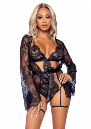 Teddy, lace robe & ribbon tie Black Leg Avenue