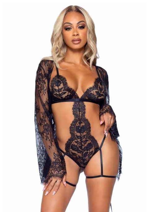 Teddy, lace robe & ribbon tie Black Leg Avenue