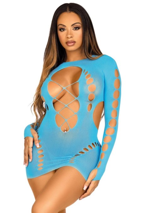Long Sleeve Cut Out Mini Dress Aqua Leg Avenue