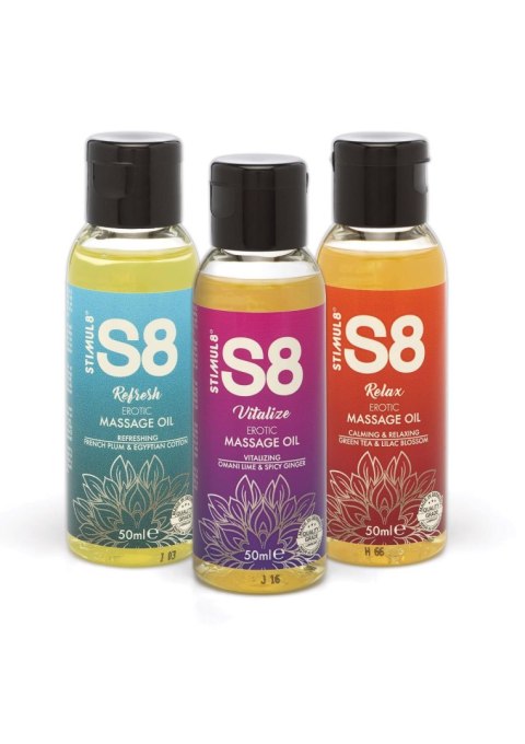 S8 Massage Oil Box 3x 50ml Multi flavour Stimul8 S8 S8 Massage Oil Box 3x 50ml Multi flavour Stimul8 S8