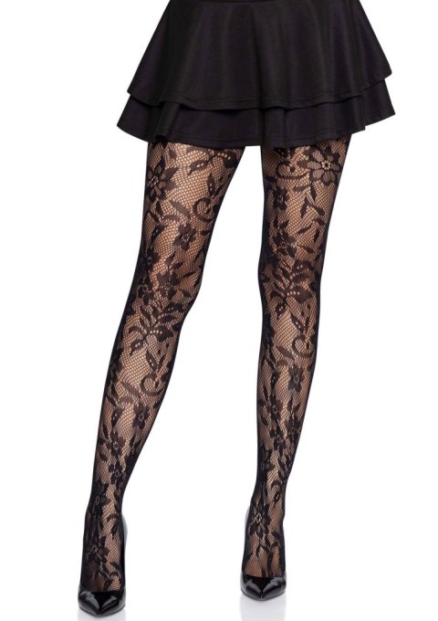 Seamless Floral Lace Tights Black Leg Avenue