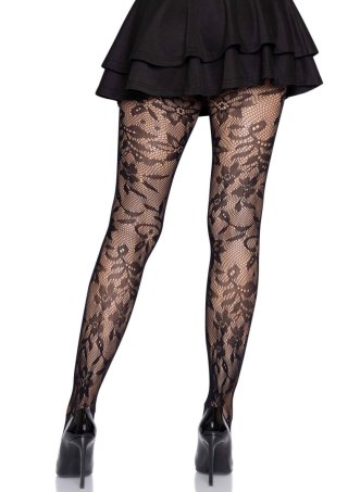 Seamless Floral Lace Tights Black Leg Avenue