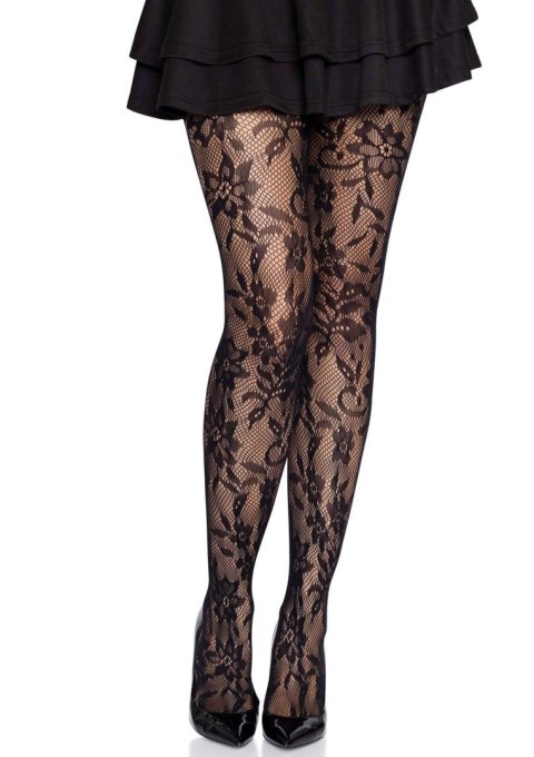 Seamless Floral Lace Tights Black Leg Avenue