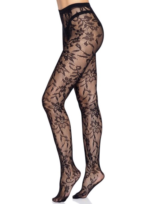 Seamless Floral Lace Tights Black Leg Avenue