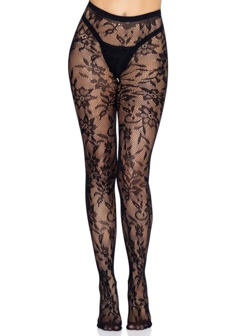 Seamless Floral Lace Tights Black Leg Avenue