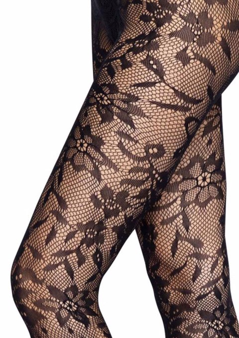 Seamless Floral Lace Tights Black Leg Avenue