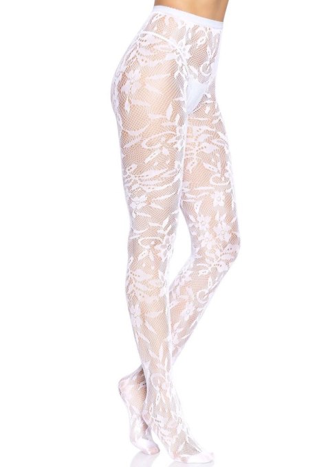 Seamless Floral Lace Tights White Leg Avenue