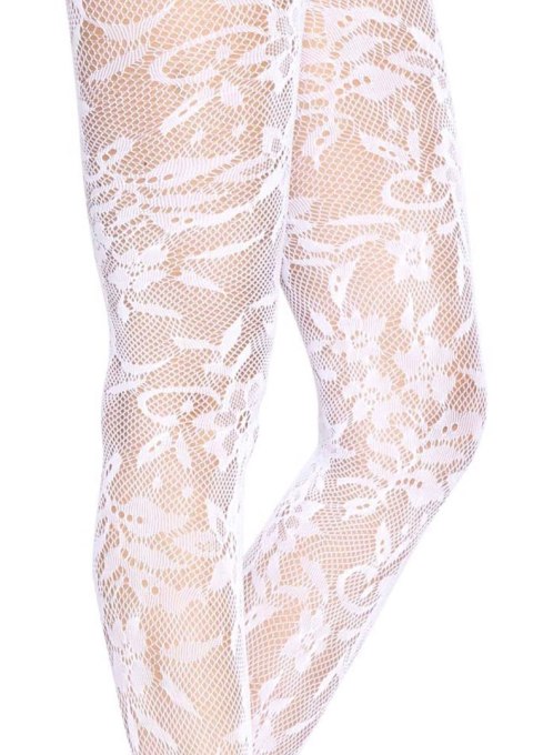 Seamless Floral Lace Tights White Leg Avenue