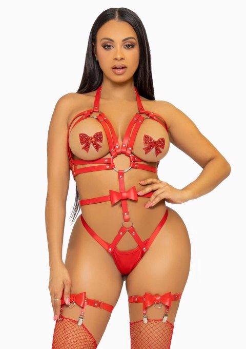 Studded O-Ring Harness Teddy Red Leg Avenue