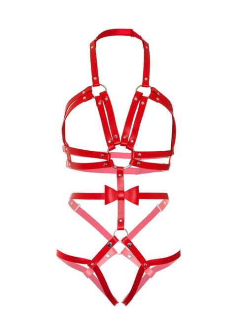 Studded O-Ring Harness Teddy Red Leg Avenue