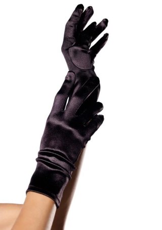 Wrist Length Satin Gloves Black Leg Avenue