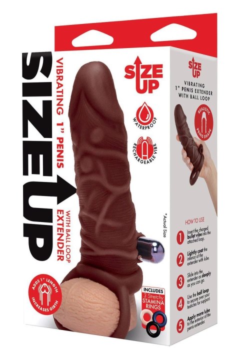 SIZE UP SILICONE VIBRATING REALISTIC PENIS EXTENDER WITH BALL LOOP DARK TAN SIZE UP SIZE UP SILICONE VIBRATING REALISTIC PENIS EXTENDER WITH BALL LOOP DARK TAN SIZE UP