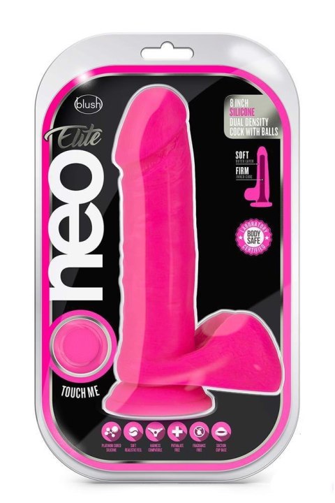 NEO ELITE 8 INCH SILICONE DUAL DENSITY COCK WITH BALLS NEON PINK Blush NEO ELITE 8 INCH SILICONE DUAL DENSITY COCK WITH BALLS NEON PINK Blush
