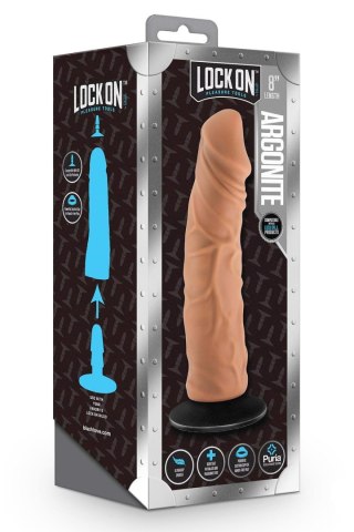 LOCK ON ARGONITE 8 INCH DILDO WITH SUCTION CUP ADAPTER MOCHA Blush