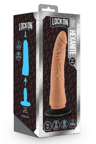 LOCK ON HEXANITE 7.5 INCH DILDO WITH SUCTION CUP ADAPTER MOCHA Blush