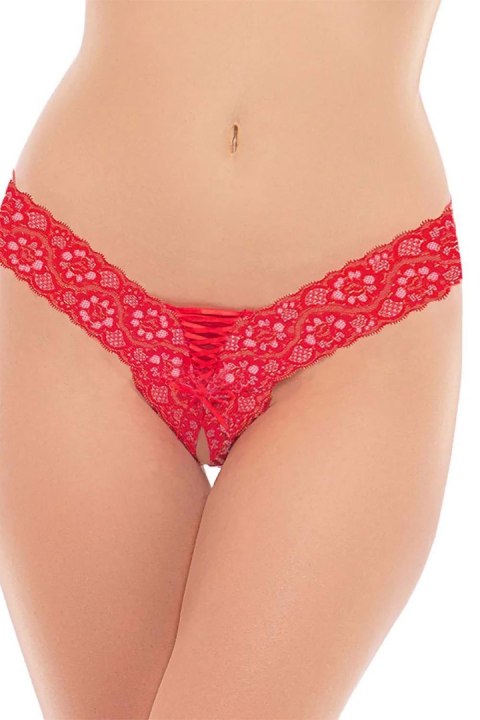 INDULGENCE LACE UP CROTCHLESS THONG RED, M/L Rene Rofe Lingerie INDULGENCE LACE UP CROTCHLESS THONG RED, M/L Rene Rofe Lingerie