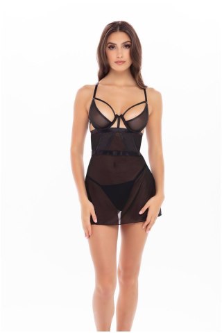 2PC BONDAGE STRAPPING CHEMISE SET BLACK, M/L Rene Rofe Lingerie
