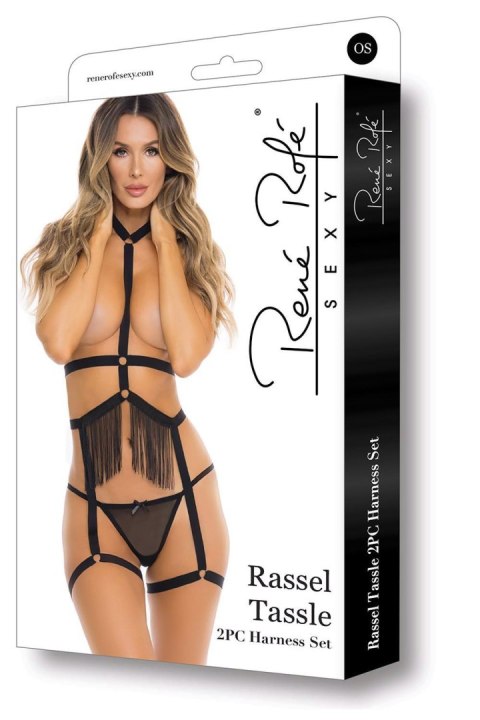 RASSEL TASSLE 2PC HARNESS SET BLACK, OS Rene Rofe Lingerie RASSEL TASSLE 2PC HARNESS SET BLACK, OS Rene Rofe Lingerie