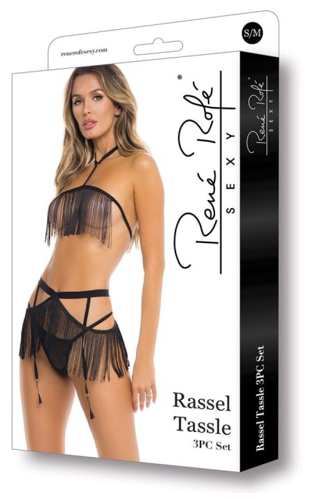 RASSEL TASSLE 3PC SET BLACK, S/M Rene Rofe Lingerie RASSEL TASSLE 3PC SET BLACK, S/M Rene Rofe Lingerie
