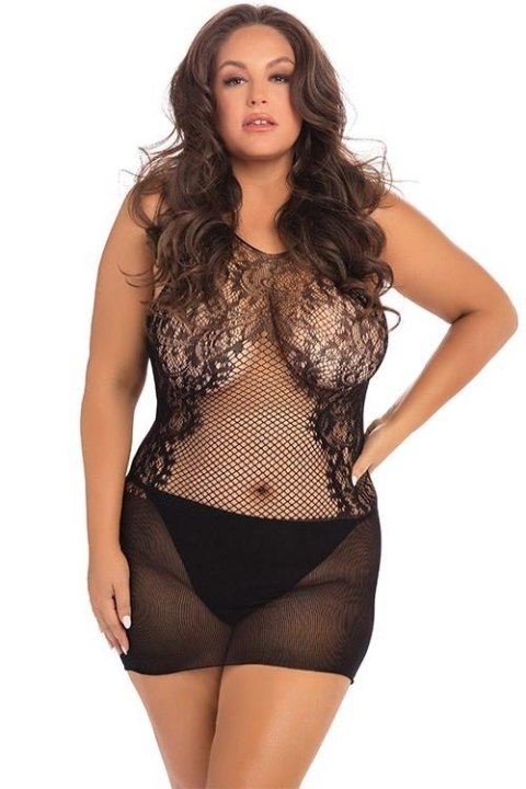LACE FANTASY MINI DRESS BLACK PLUS SIZE Rene Rofe Lingerie LACE FANTASY MINI DRESS BLACK PLUS SIZE Rene Rofe Lingerie