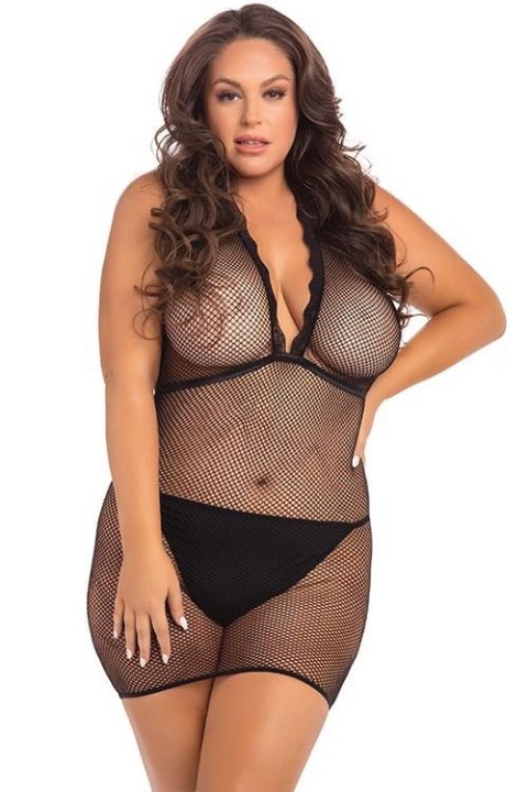 TAKE ME FISHNET MINI DRESS BLACK PLUS SIZE Rene Rofe Lingerie TAKE ME FISHNET MINI DRESS BLACK PLUS SIZE Rene Rofe Lingerie