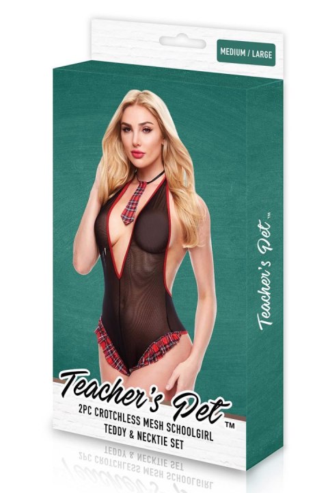 TEACHERS PET 2 PC SEE THRU CROTCHLESS SCHOOLGIRL TEDDY SET, M/L Teacher''s Pet