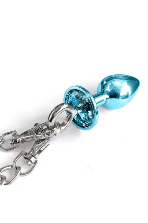 NIXIE METAL BUTT PLUG & FURRY HANDCUFF SET, MEDIUM, BLUE METALLIC Global Novelties NIXIE METAL BUTT PLUG & FURRY HANDCUFF SET, MEDIUM, BLUE METALLIC Global Novelties