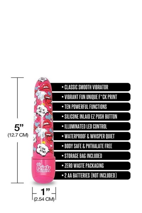 PRINTS CHARMING POP TEASE 5" MINI VIBE KISS ME PINK Global Novelties PRINTS CHARMING POP TEASE 5" MINI VIBE KISS ME PINK Global Novelties