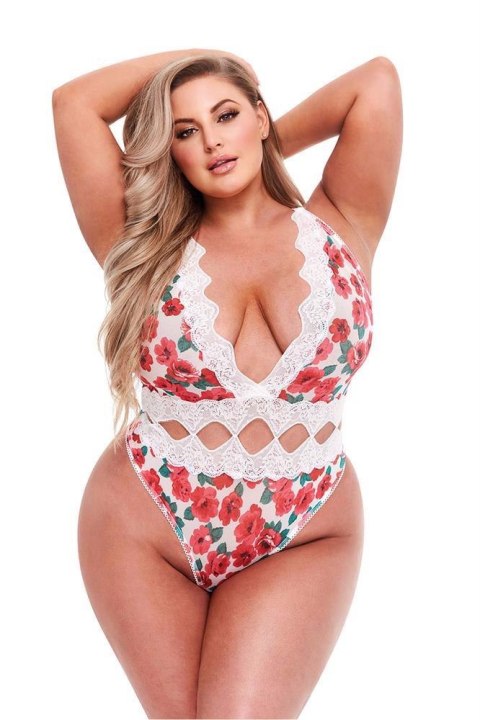 WHITE FLORAL & LACE TEDDY, XL Baci Lingerie WHITE FLORAL & LACE TEDDY, XL Baci Lingerie