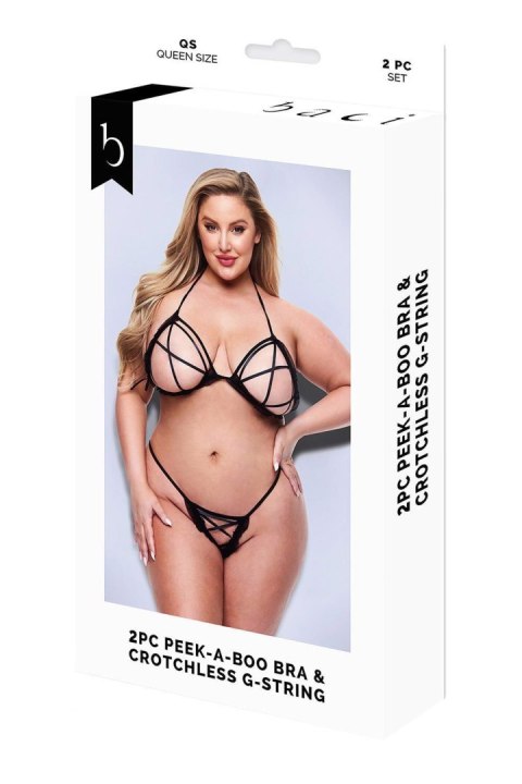BACI 2 PCS PEEK-A-BOO BRA & CROTCHLESS G-STRING SET BLACK , Q Baci Lingerie BACI 2 PCS PEEK-A-BOO BRA & CROTCHLESS G-STRING SET BLACK , Q Baci Lingerie
