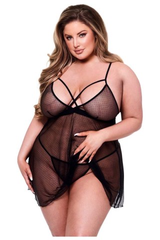 BACI 2PC STRAPPY LACE & MESH BABYDOLL & GSTRING SET BLACK, QUEEN Baci Lingerie