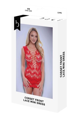 BACI CORSET FRONT LACE MINI DRESS RED, OS Baci Lingerie