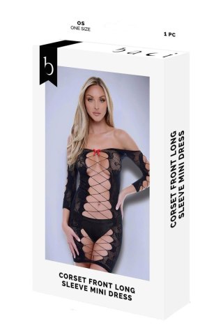BACI CORSET FRONT LONG SLEEVE MINI DRESS BLACK, OS Baci Lingerie
