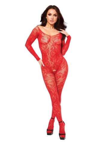 BACI LONGSLEEVE CROTCHLESS BODYSTOCKING RED, OS Baci Lingerie