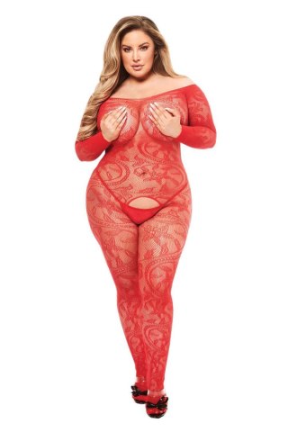 BACI LONGSLEEVE CROTCHLESS BODYSTOCKING RED, QUEEN Baci Lingerie