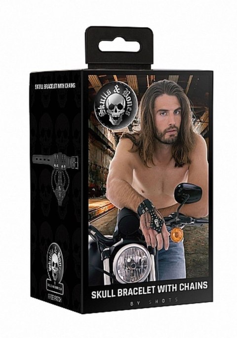 Ouch! Skulls and Bones - Bracelet with Skulls and Chains - Black Ouch! Ouch! Skulls and Bones - Bracelet with Skulls and Chains - Black Ouch!