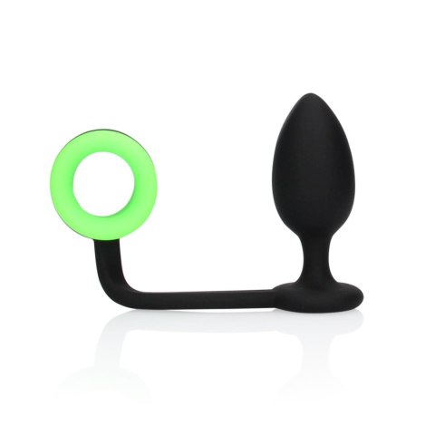 Butt Plug with Cock Ring - GitD - Neon Green/Black Ouch! Butt Plug with Cock Ring - GitD - Neon Green/Black Ouch!