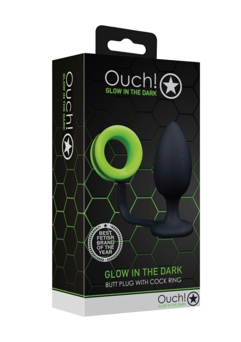 Butt Plug with Cock Ring - GitD - Neon Green/Black Ouch! Butt Plug with Cock Ring - GitD - Neon Green/Black Ouch!