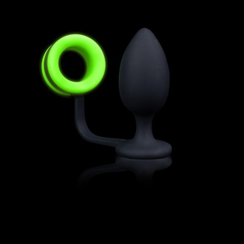 Butt Plug with Cock Ring - GitD - Neon Green/Black Ouch! Butt Plug with Cock Ring - GitD - Neon Green/Black Ouch!