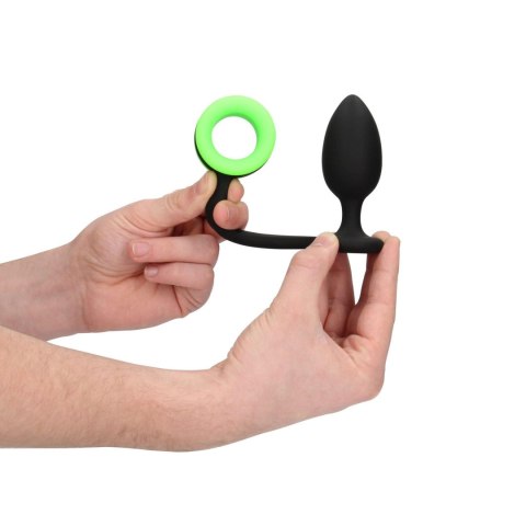Butt Plug with Cock Ring - GitD - Neon Green/Black Ouch! Butt Plug with Cock Ring - GitD - Neon Green/Black Ouch!