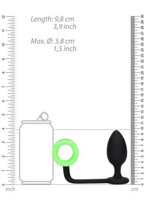 Butt Plug with Cock Ring - GitD - Neon Green/Black Ouch! Butt Plug with Cock Ring - GitD - Neon Green/Black Ouch!