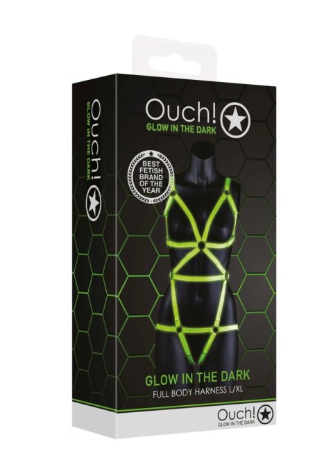 Full Body Harness - GitD - Neon Green/Black - L/XL Ouch! Full Body Harness - GitD - Neon Green/Black - L/XL Ouch!